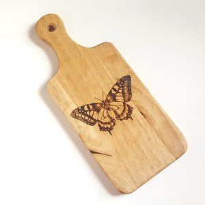Butterfly Engraved Wood Cutting Board With Handle